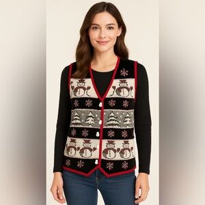 Vintage Dress Barn Snowman Holiday Vest | Retro Festive Christmas‎ Aesthetic XL
